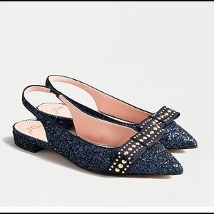 Gwen slingback glitter flats with studded bow